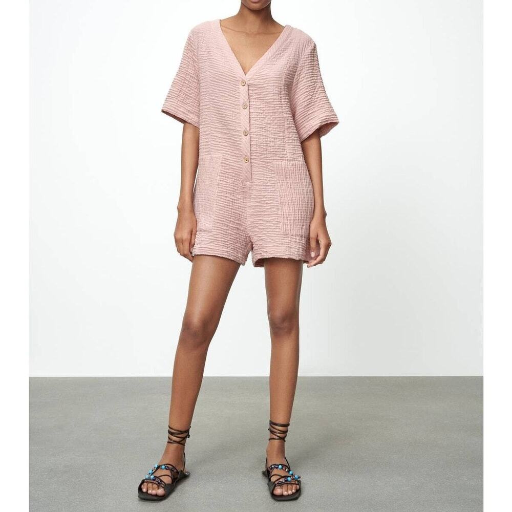 ZARA Pink Gauze Cotton Short Sleeve Romper Size Medium